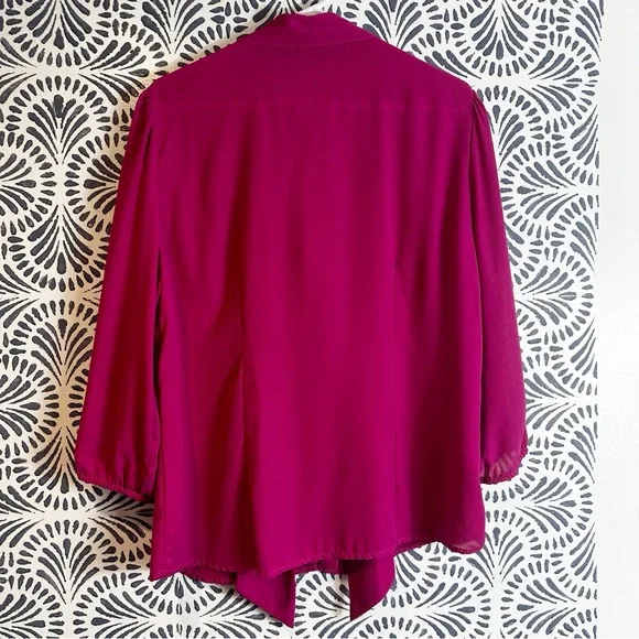 New York & Company Plum Semi Sheer Tie Neck Bow Blouse READ - Picture 3 of 14